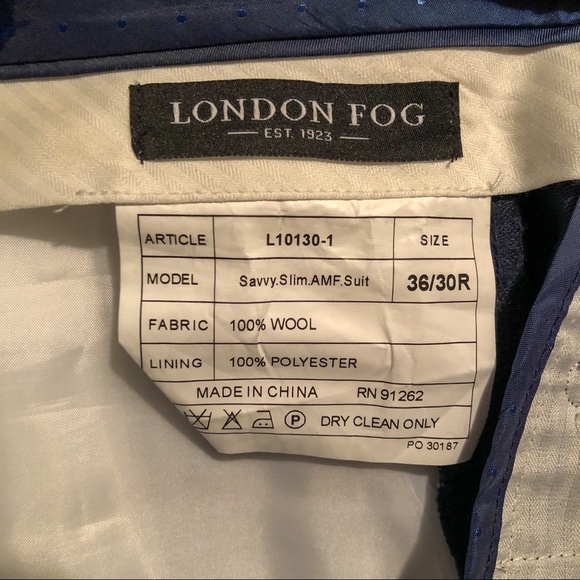 London Fog 100% Wool Blue Windowpane Slim Suit - Picture 8 of 8